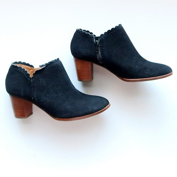 Jack Rogers Marianne Black Suede Leather Scallop Trim Ankle Boots Booties Size 8 - Picture 13 of 16